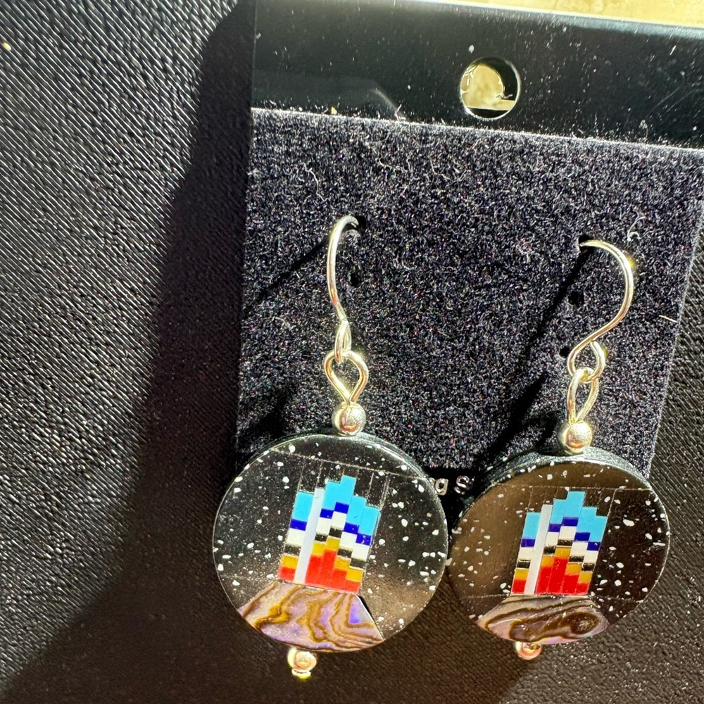 Colorful Geometric Inlay Earrings - Picture 4 of 5